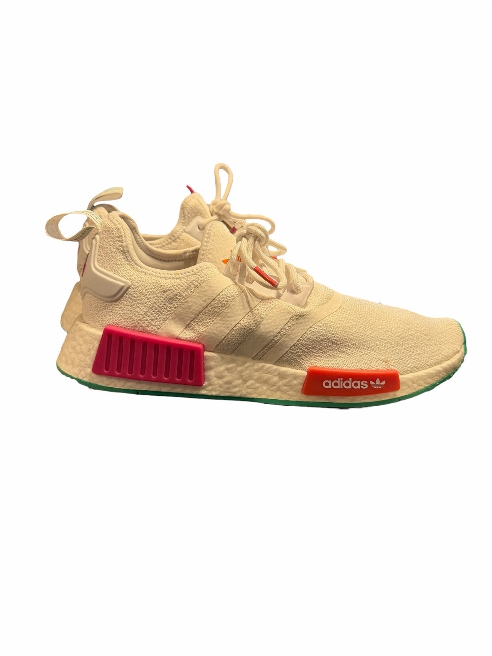 adidas Cream Knit Sneaker with Pink and Orange Accents